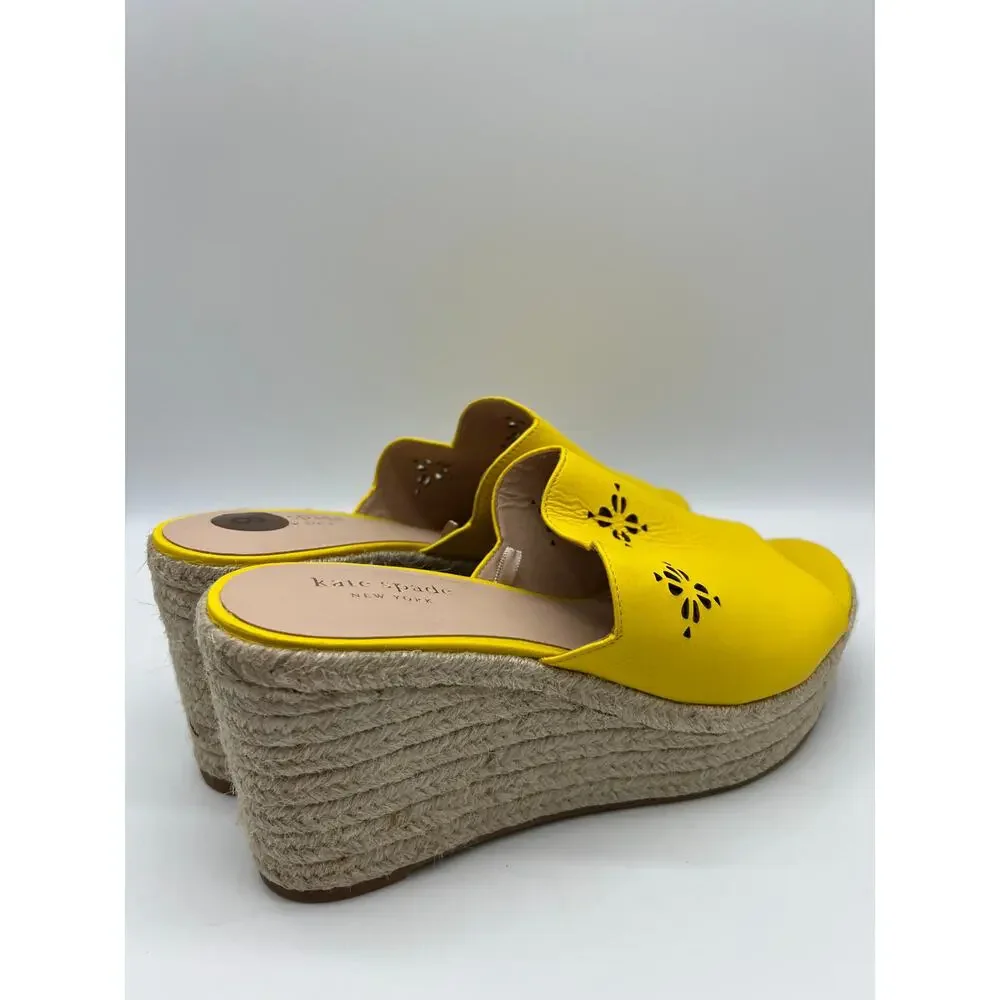 Kate Spade Tenley Espadrille Wedge Mule Sandal Yellow Leather S8311001 Size 8